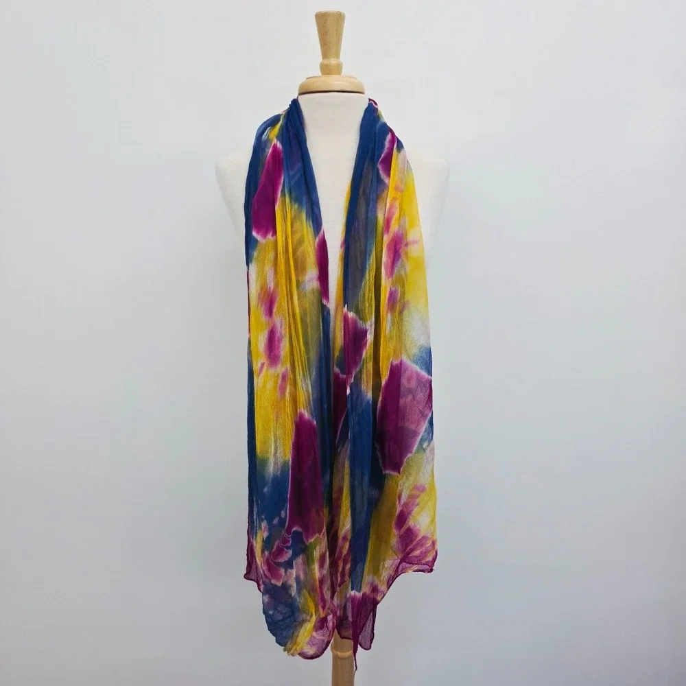 Womens Colorful Tie Dye Scarf Wrap Multicolor Rectangle Bohemian Festival Bright